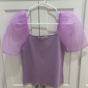 Endless Rose Lilac Puff Sleeve Square Neck Crop Top
